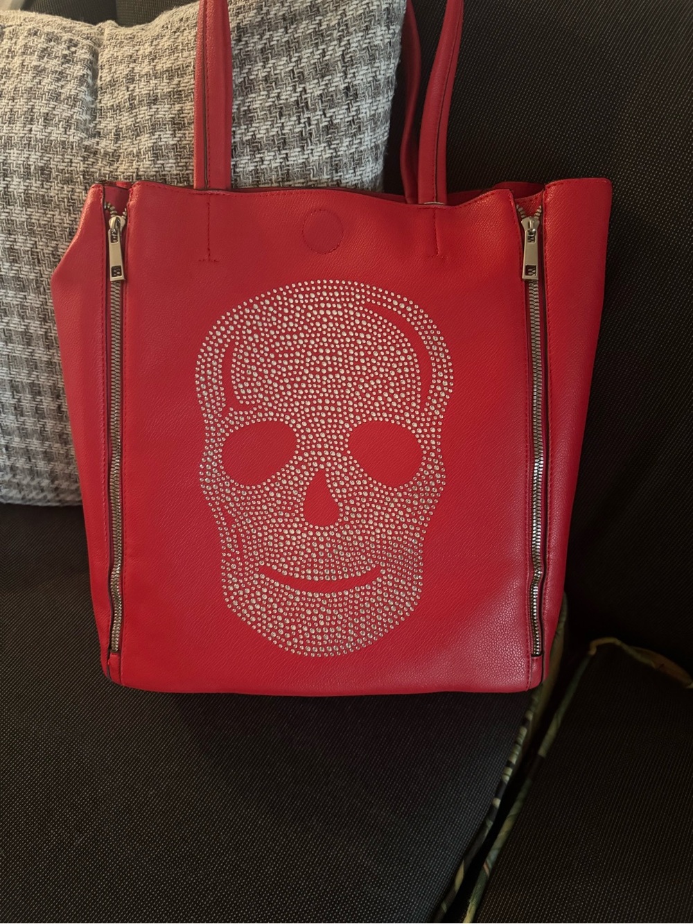 Red Studded Skull Tote Bag - Women's Fashion Tote